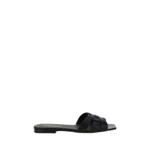 Saint Laurent Black Calf Leather Bos Taurus Strap-On Sandals